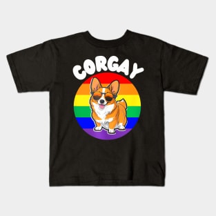 Corgay Corgi Dog Gay Pride Flag LGBT  Pun Kids T-Shirt